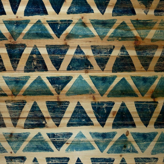 Marmont Hill Blue Triangles Pinewood Wall Art, 12" x 12"
