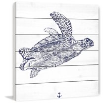 Marmont Hill "Blue Turtle" Painting Print on White Wood