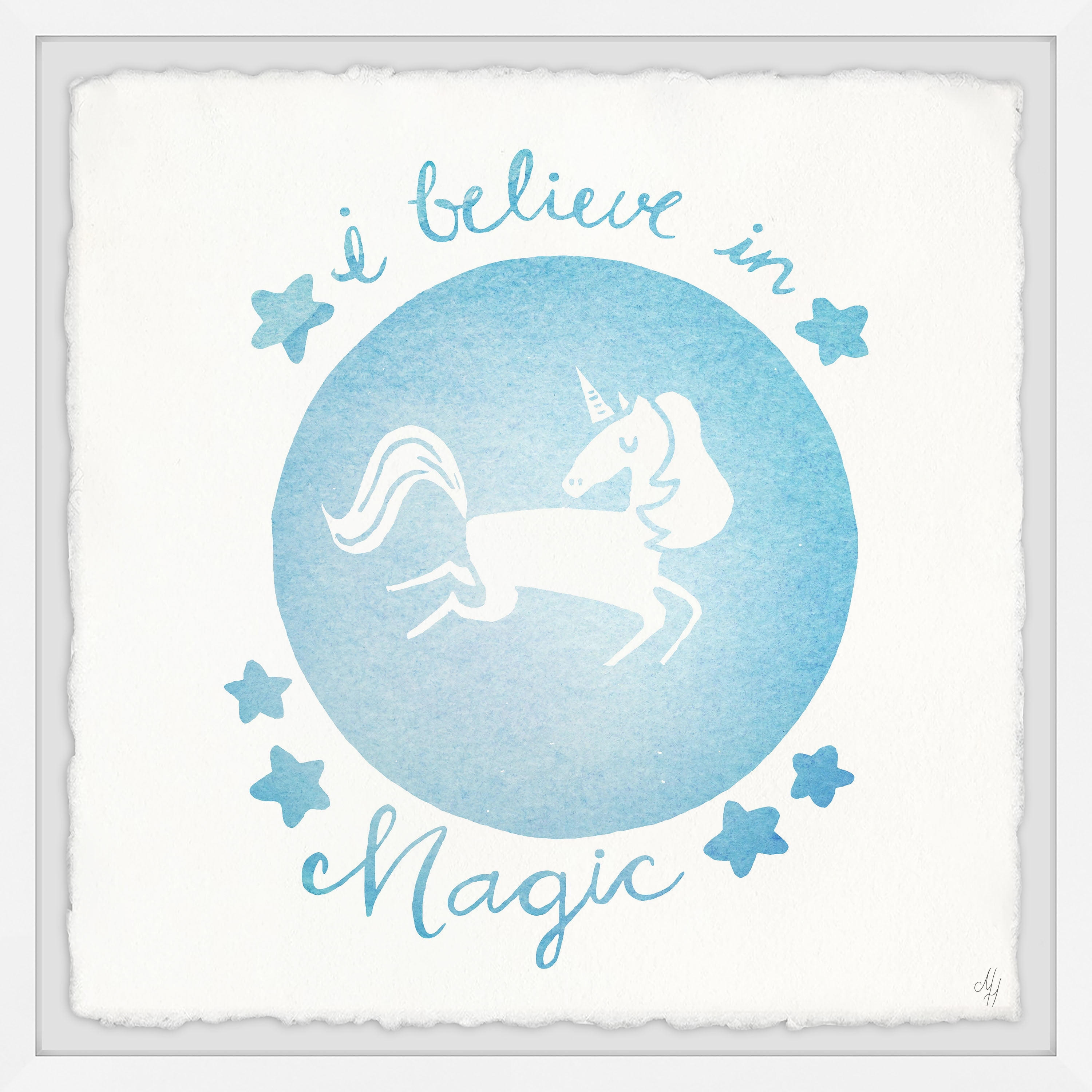 Marmont Hill Blue Unicorn Crystal Ball Framed Wall Art