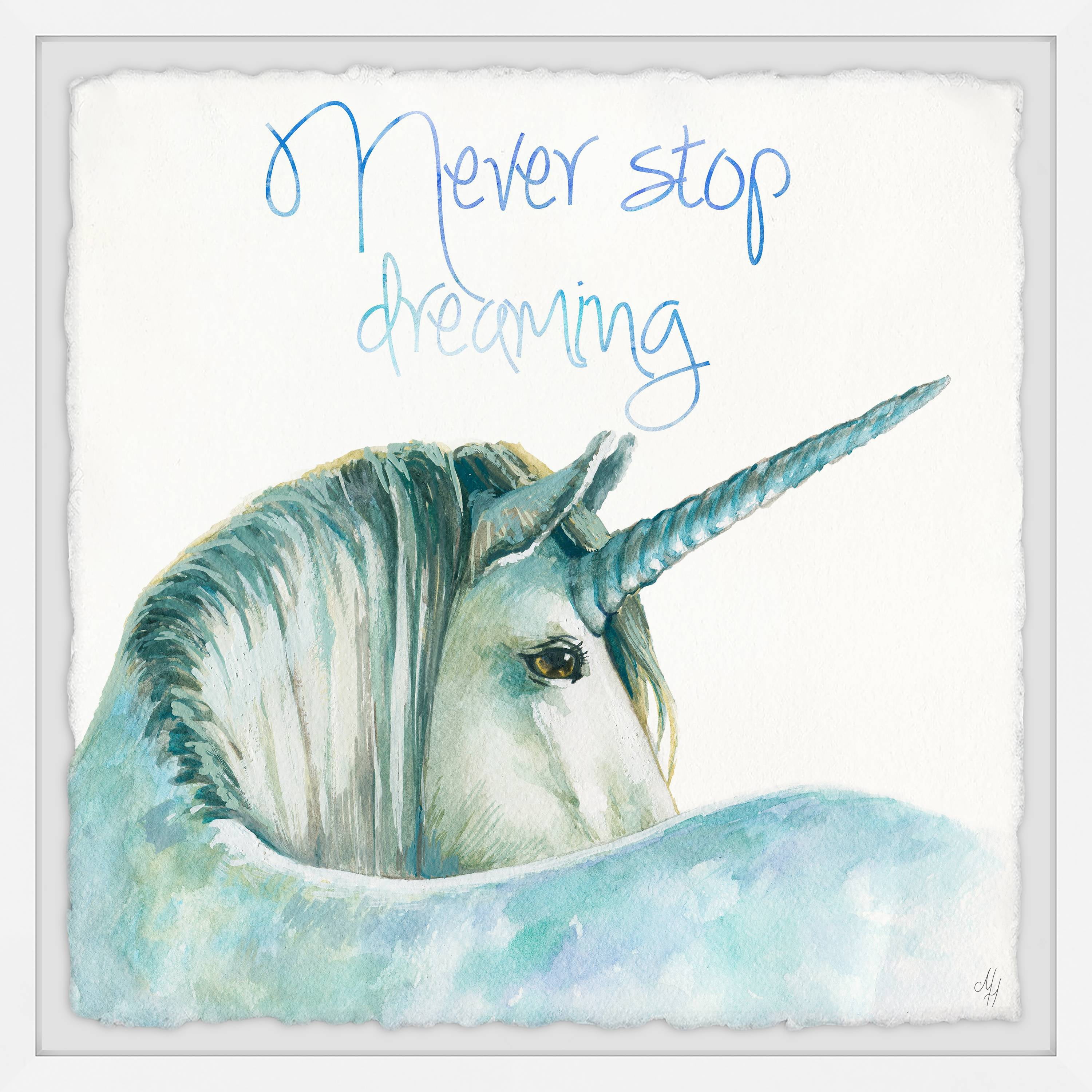Marmont Hill Blue Unicorn Dreams Ii Framed Wall Art, 24.00" x 1.50"