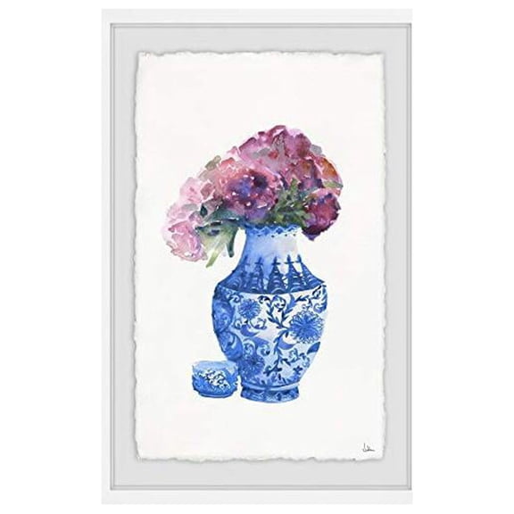 Marmont Hill Blue Vase and Purple Peonies Framed Painting Print
