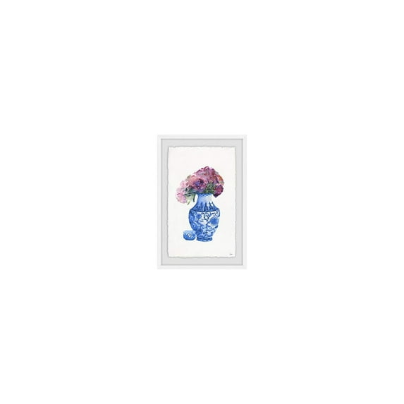 Marmont Hill Blue Vase and Purple Peonies Framed Painting Print