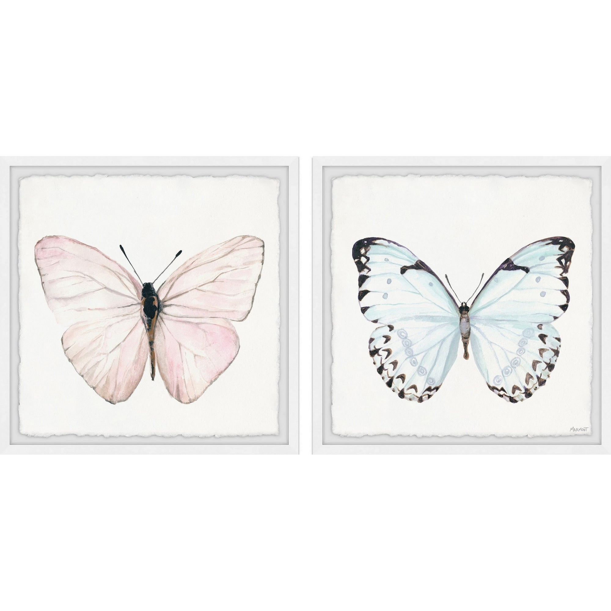 Marmont Hill Blue and Pink Butterfly Diptych, 32" x 64"