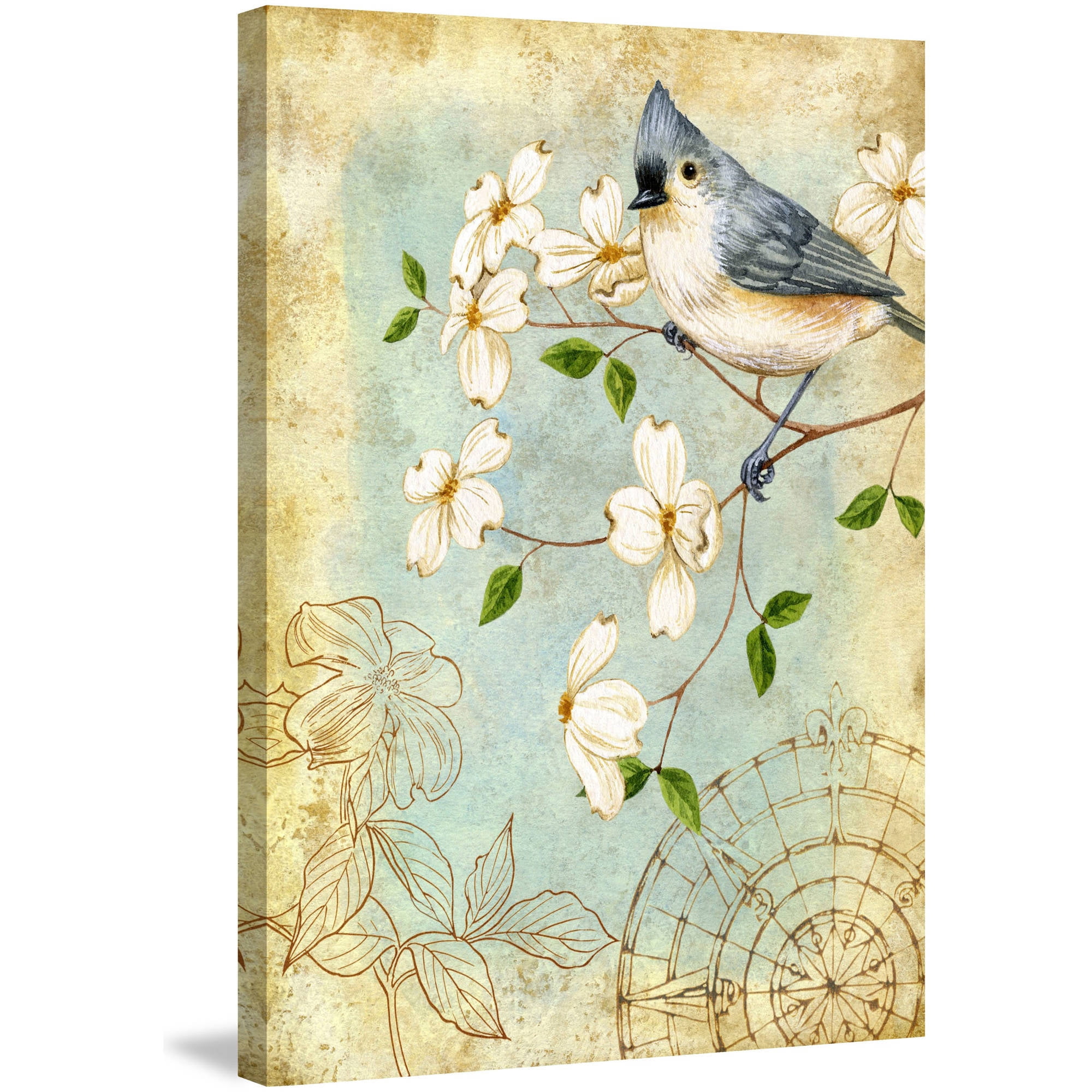 Marmont Hill "Bluejay & Blooms" Painting Print on Wrapped Canvas
