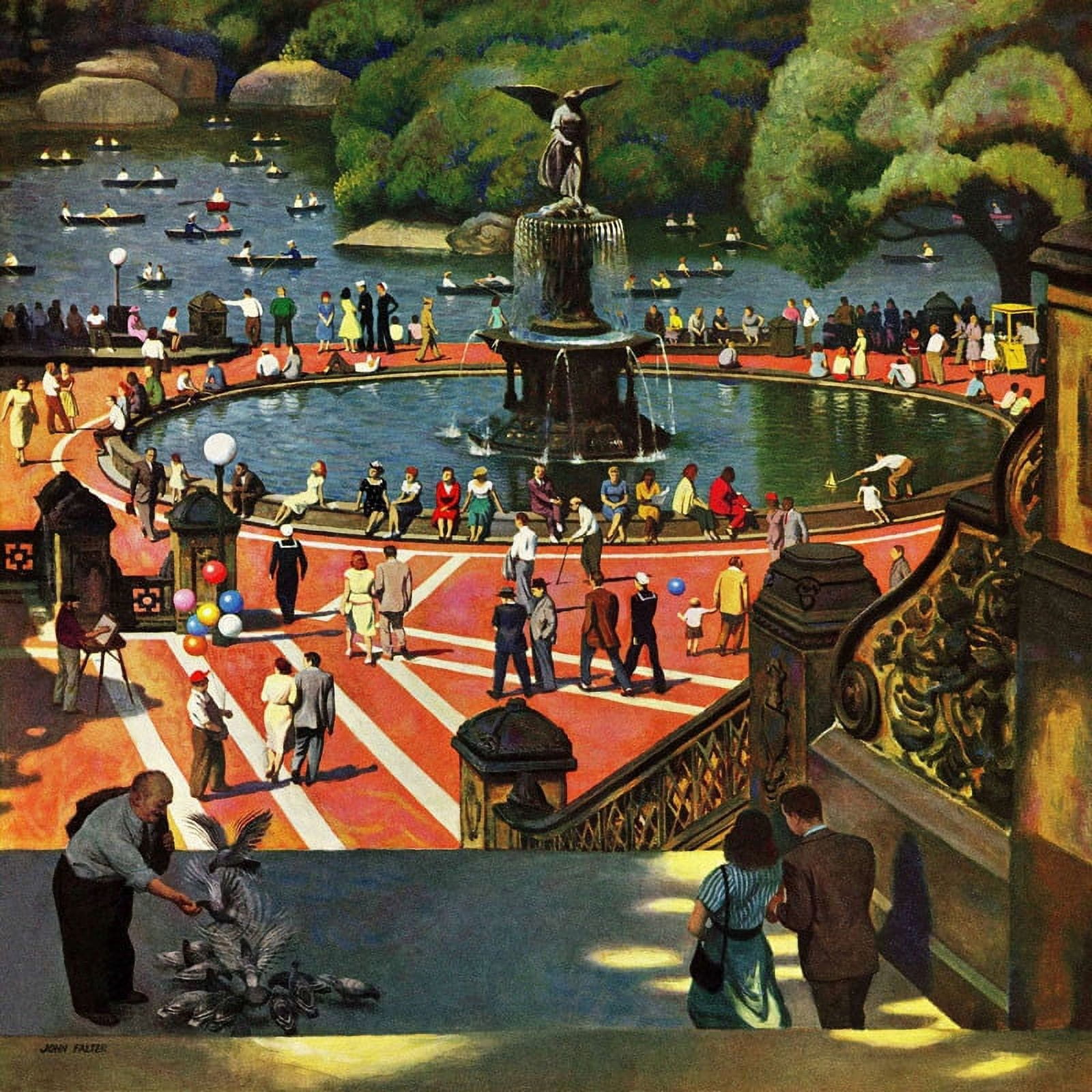 Marmont Hill Boating in Central Park by John Falter Painting Print on Wrapped Canvas