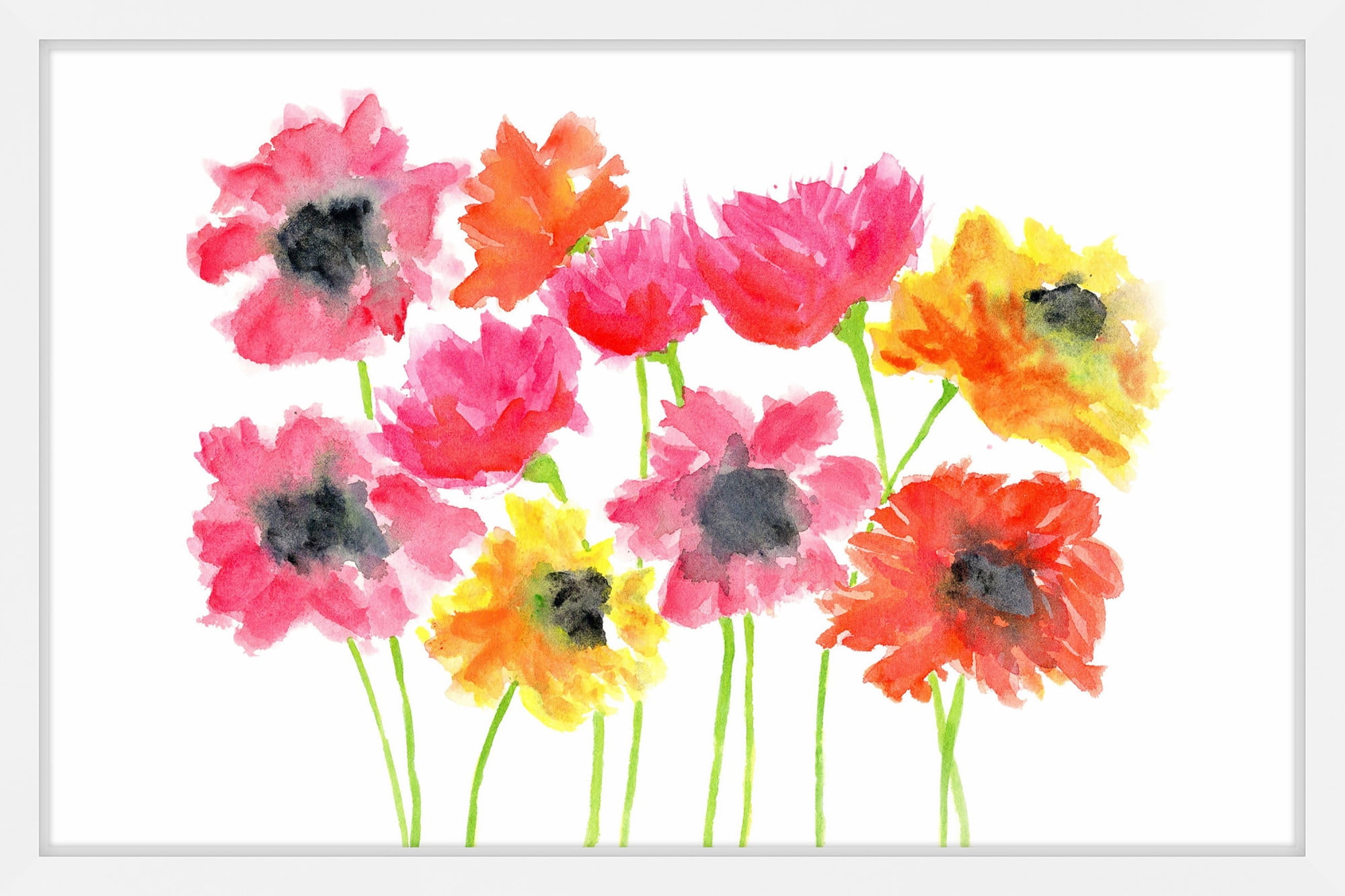 Marmont Hill "Bold Zinnias" by Thimble Sparrow Framed Painting Print