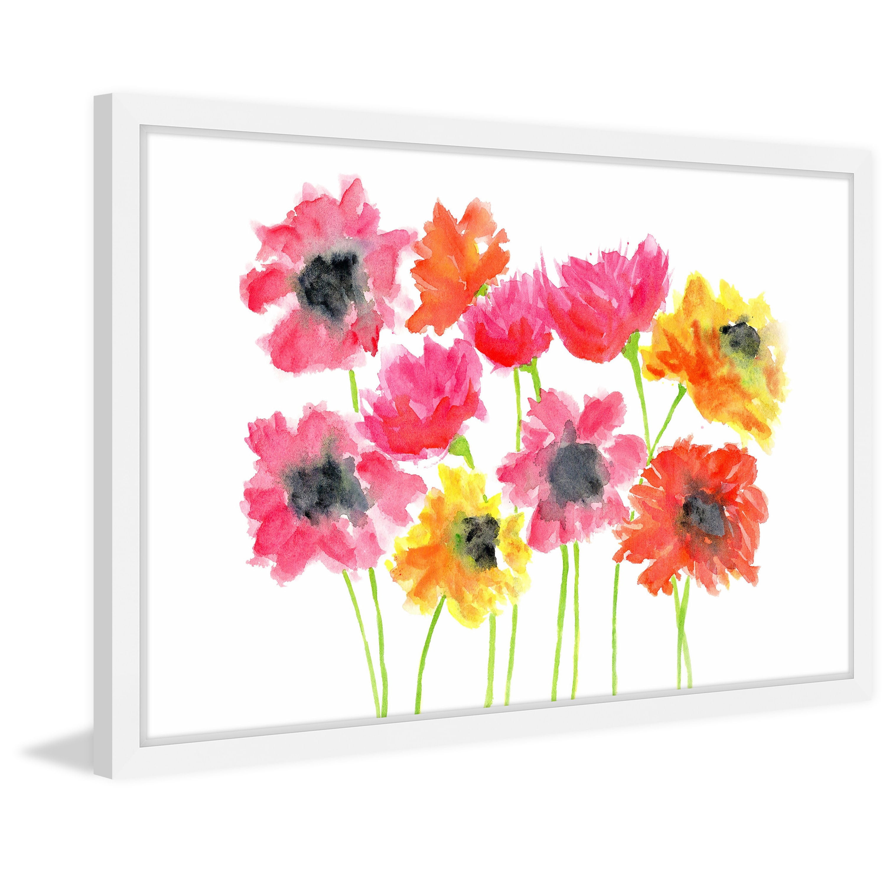 Marmont Hill "Bold Zinnias" by Thimble Sparrow Framed Painting Print