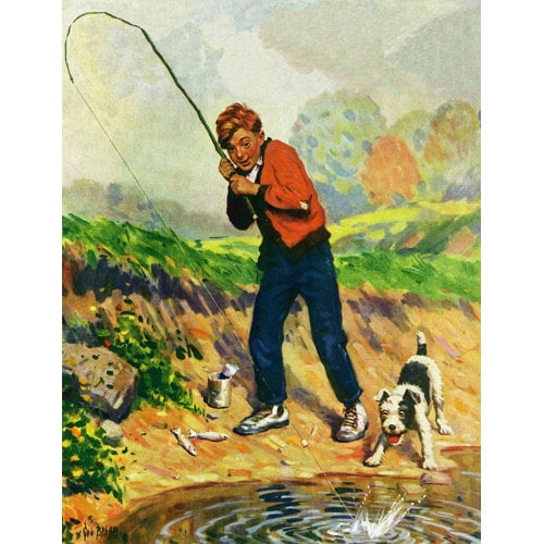 Marmont Hill - "Boy Fishes" Painting Print on Wrapped Canvas