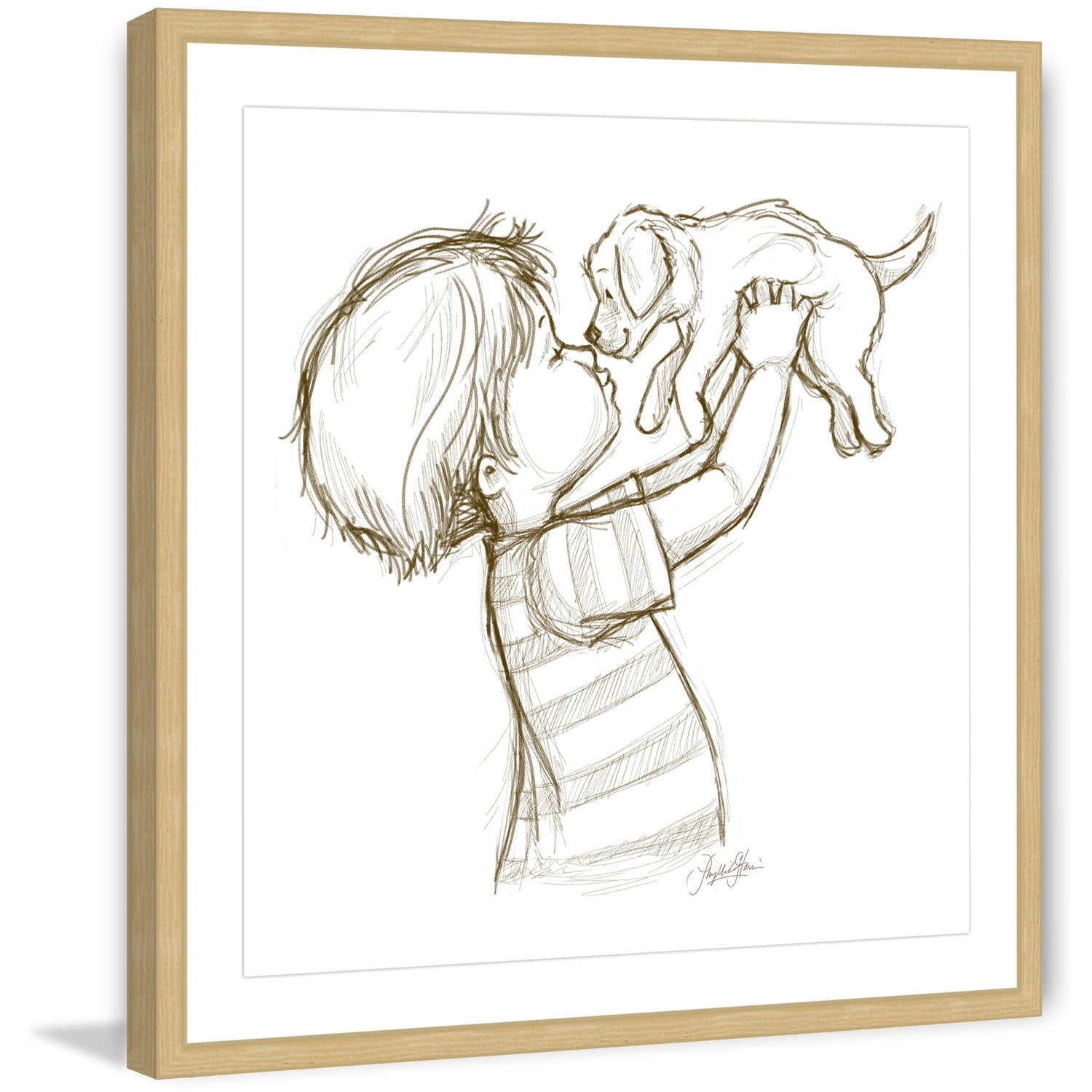 Marmont Hill "Boy Loves Puppy" by Phyllis Harris Framed Painting Print