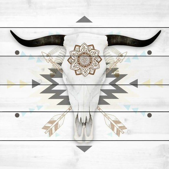 Marmont Hill Brave Skull White Wood Wall Art, 12" x 12"