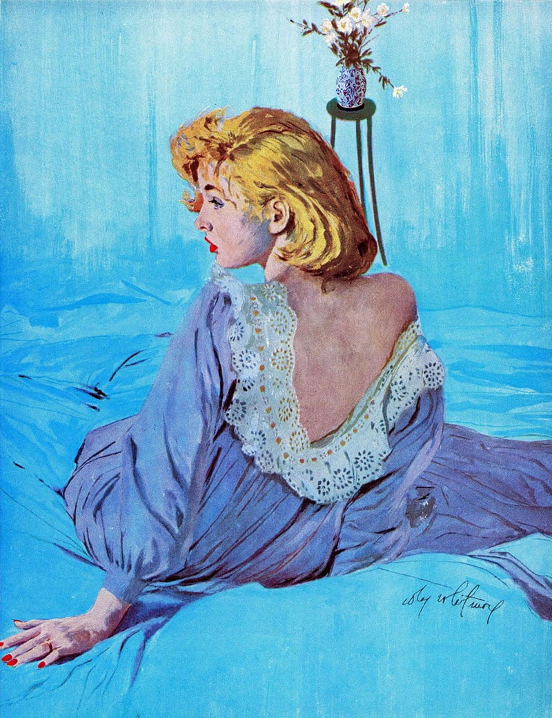 Vintage Blue Fashion Canvas Print with Lace Detail, 40" x 52"