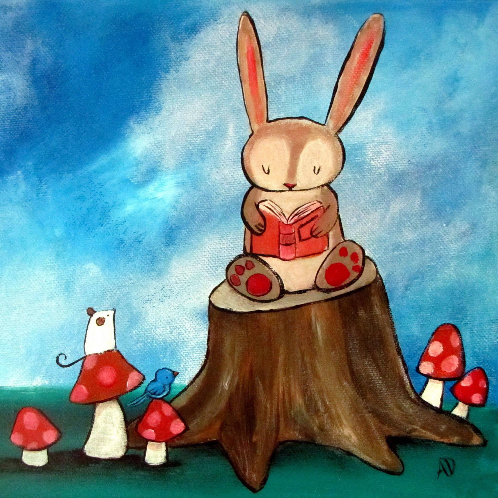 Marmont Hill "Bunny Story" by Andrea Doss Painting Print on Wrapped Canvas