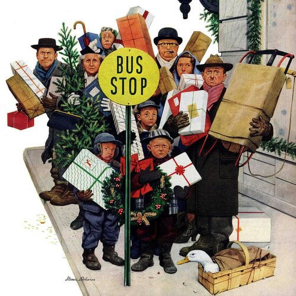 Marmont Hill "Bus Stop at Christmas" by Stevan Dohanos Painting Print on Canvas