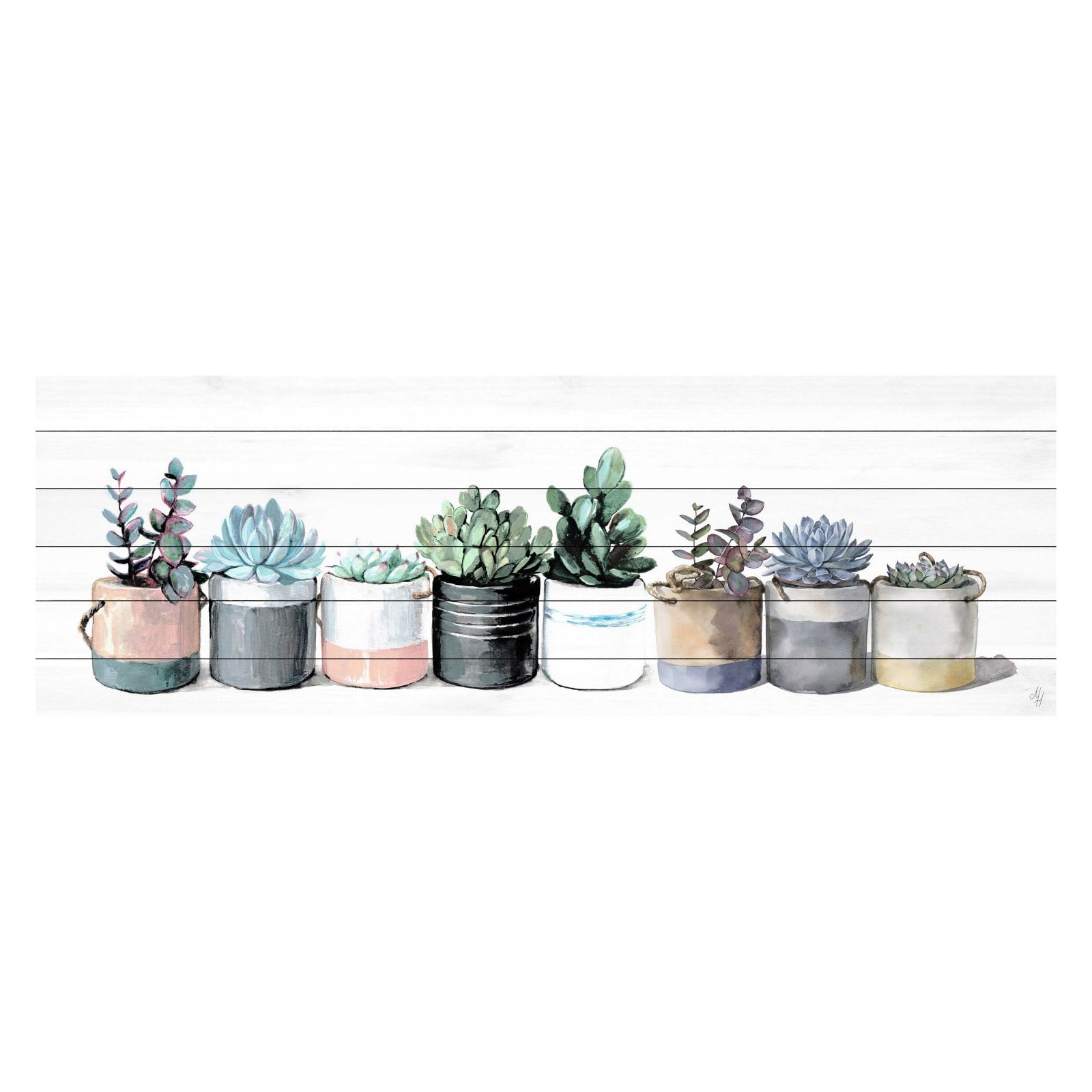 Colorful Succulent Plants Painting on White Pine Wood Panel