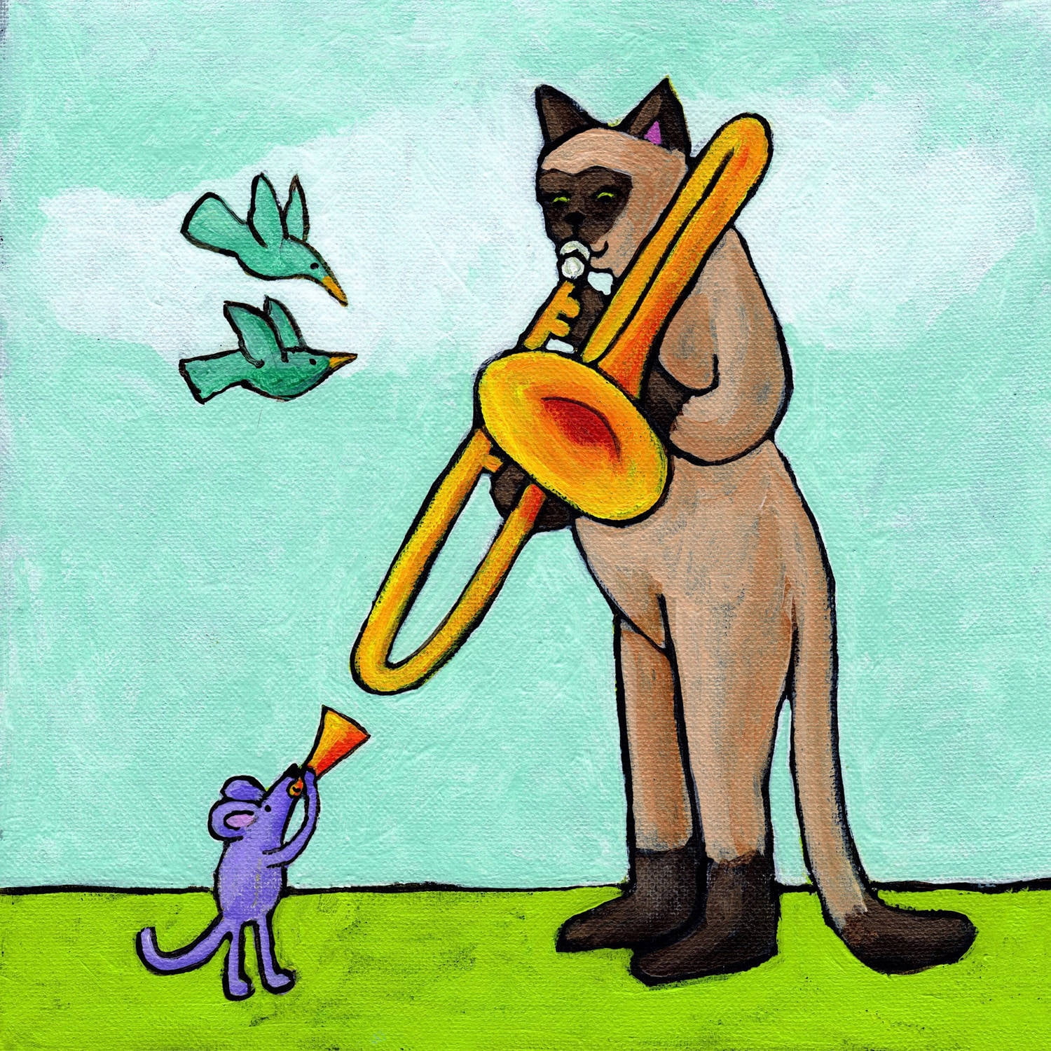 Marmont Hill "Cat and Mouse Music" by Janet Nelson Painting Print on Wrapped Canvas