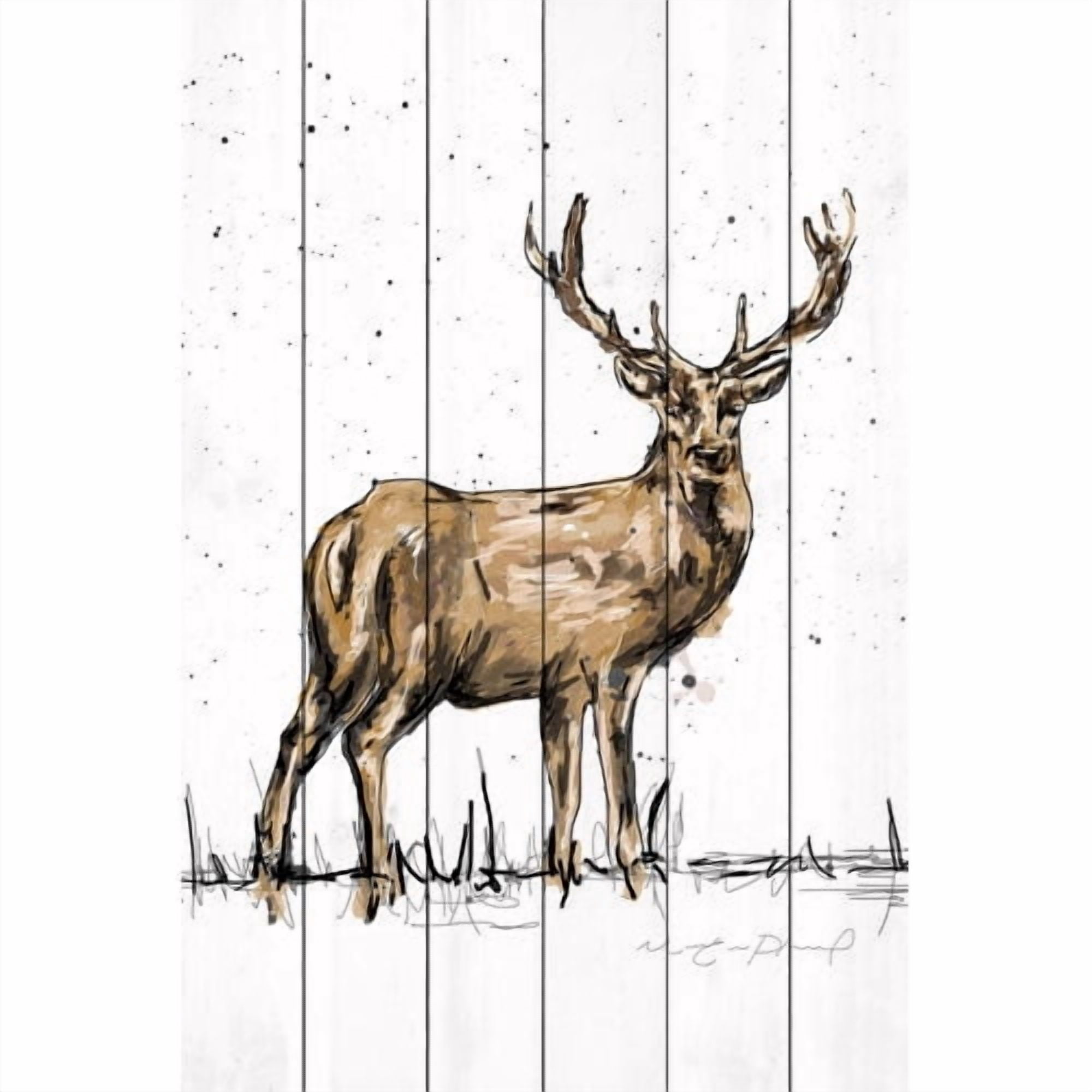 Marmont Hill "Cerf Adulte" by Marie-Eve Pharand Painting Art Print on White Wood