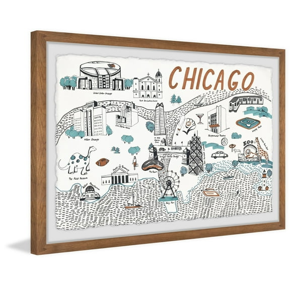 Marmont Hill Chicago Sites and Attractions Map II Framed Wall Art, 1.50" x 12.00"