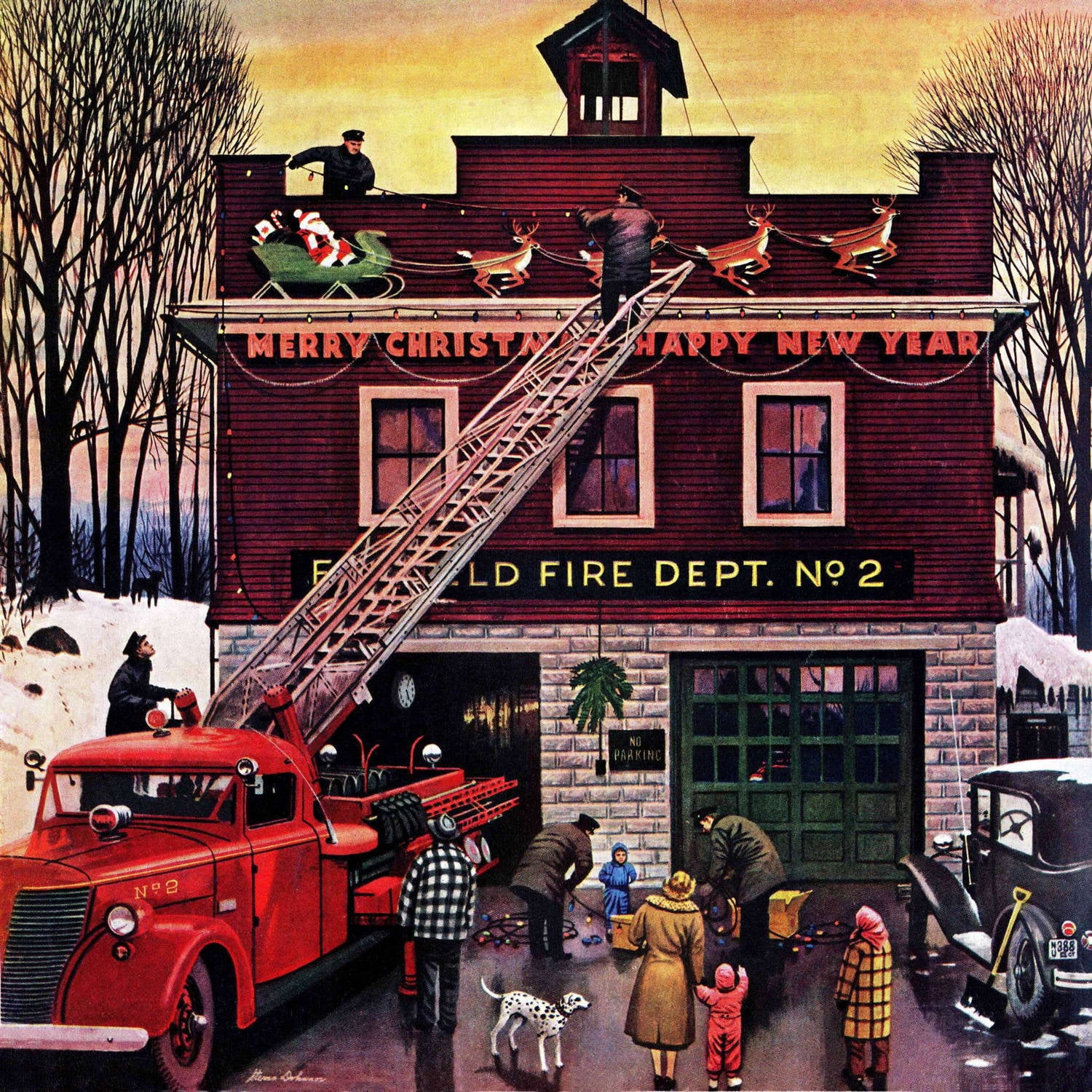 Marmont Hill "Christmas at the Fire Station" by Stevan Dohanos Painting Print on Canvas