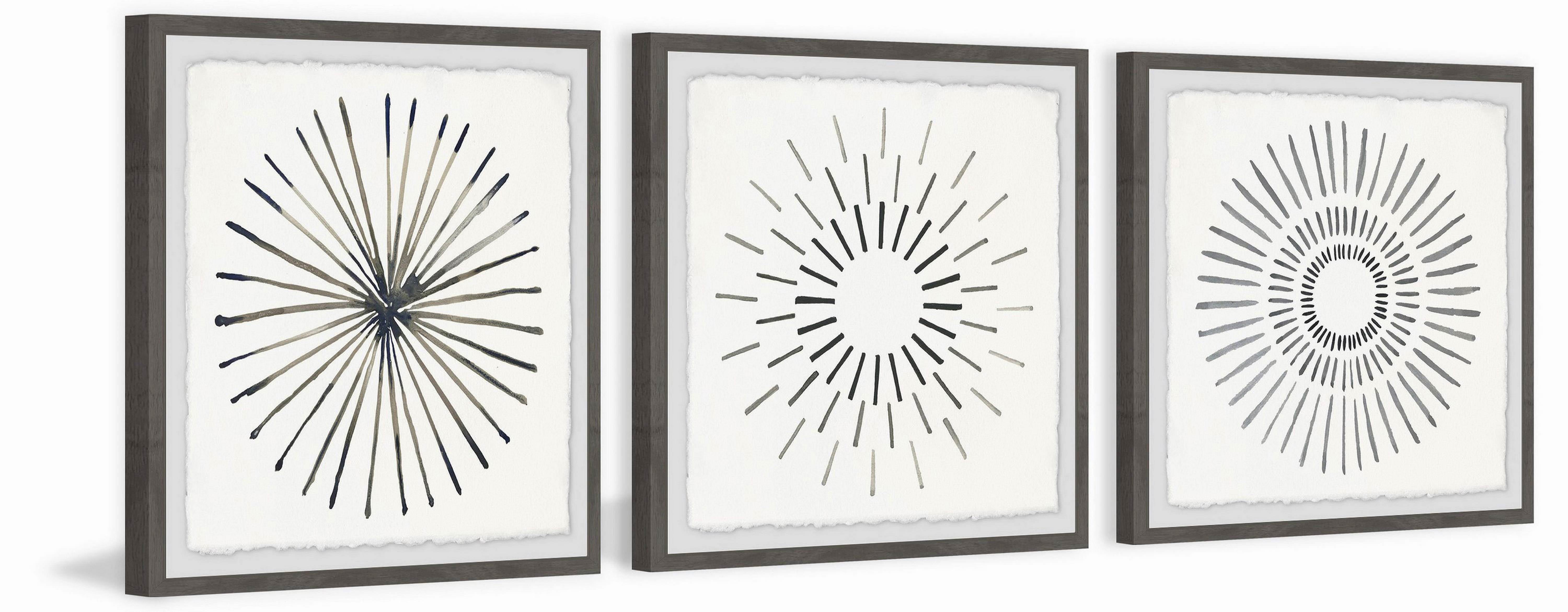 Gray and Black Abstract Circle Lines Triptych Canvas Art