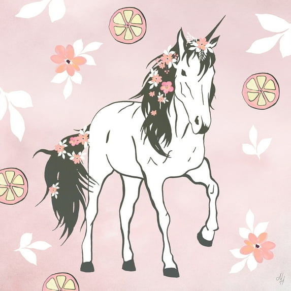 Marmont Hill Citrus Floral Unicorn Canvas Wall Art