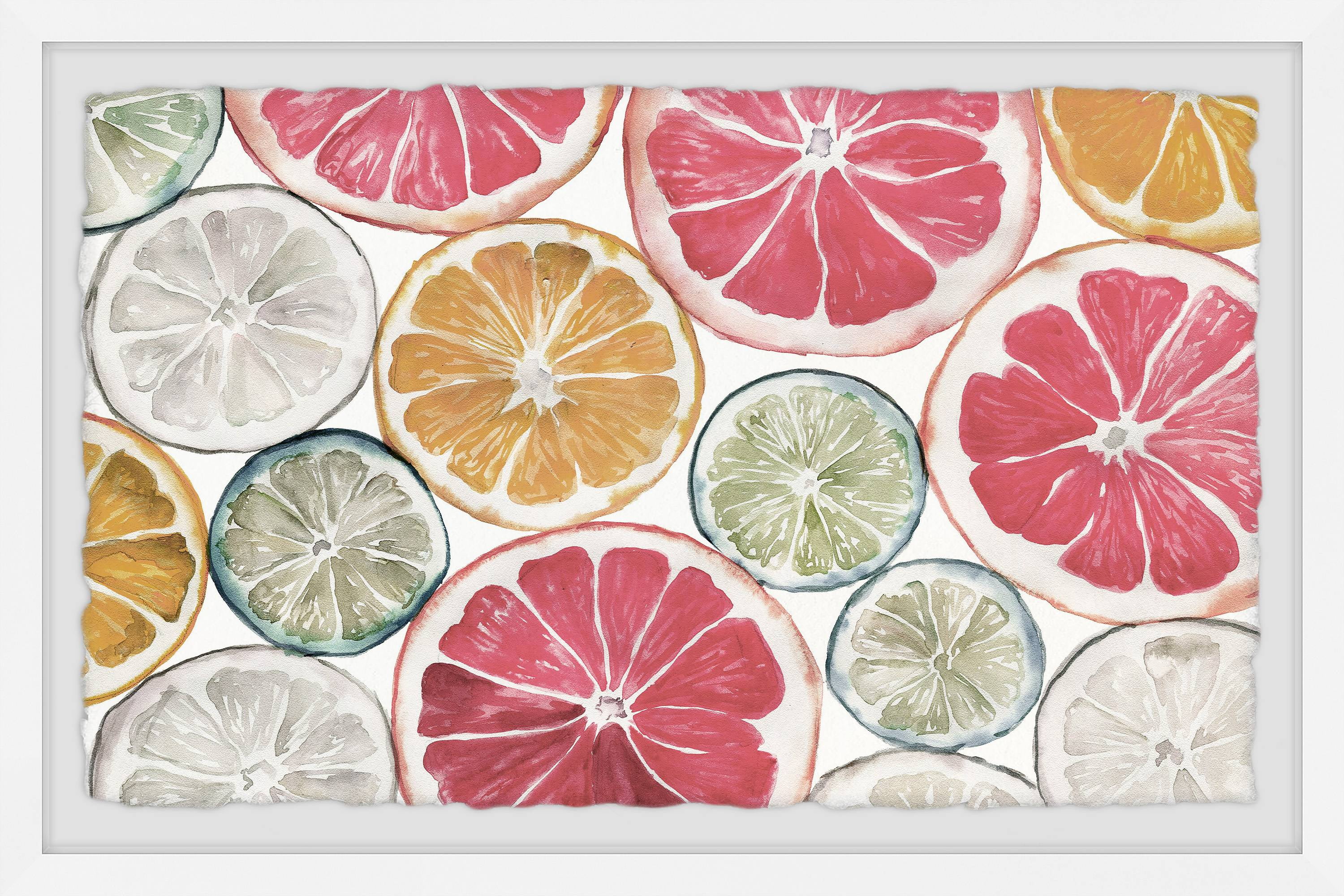 Citrus Madness Colorful Canvas Wall Art in White Frame