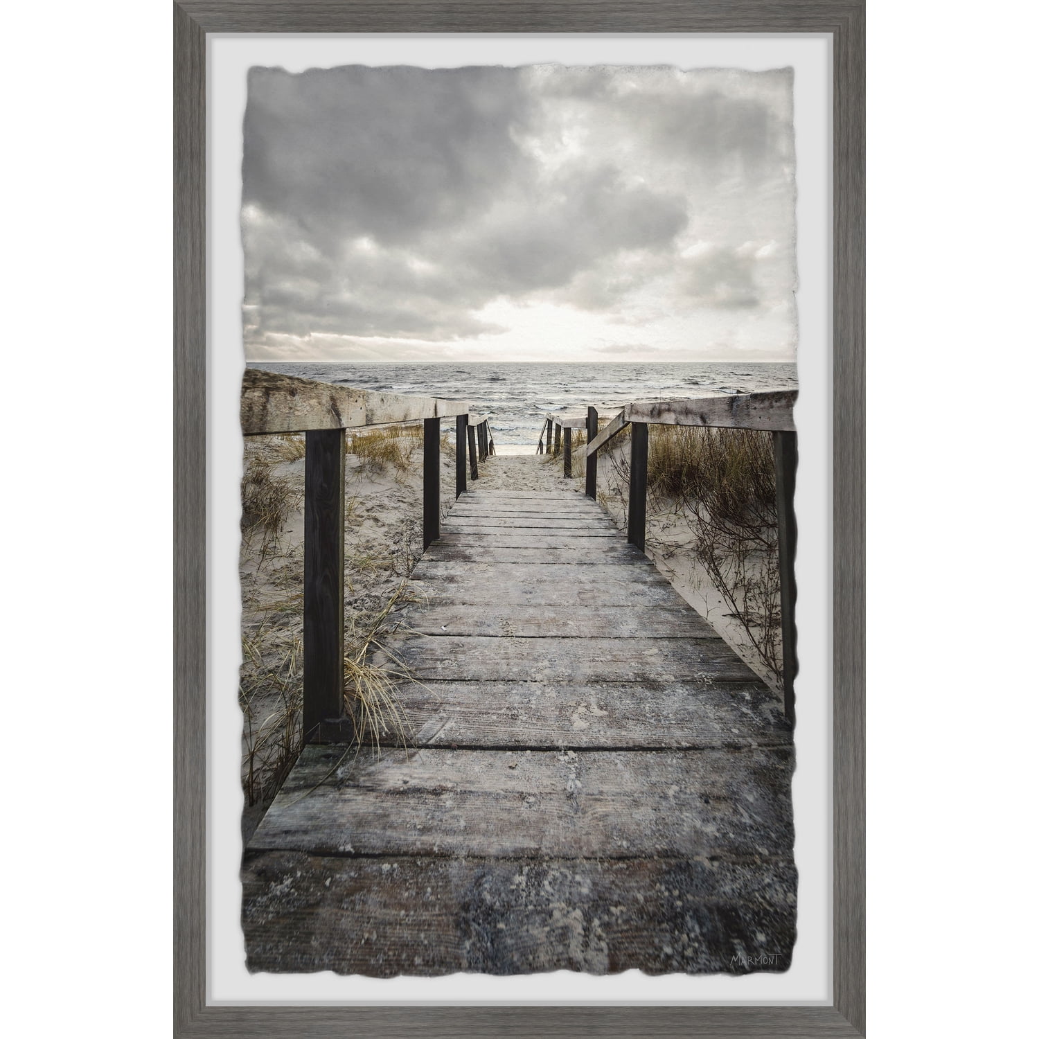 Cloudy Beach Pathway Framed Nature Art Print 12" x 8"