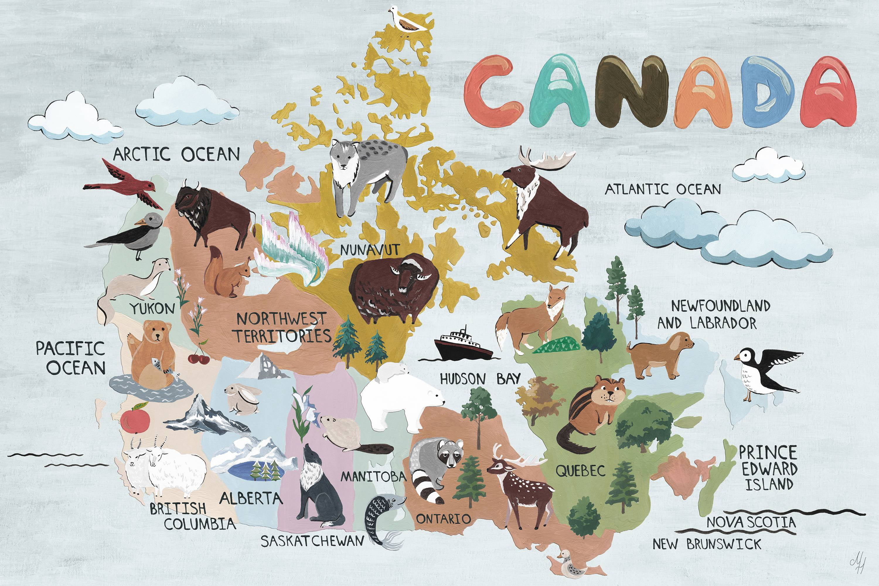 Marmont Hill Cloudy Canadian Map Canvas Wall Art