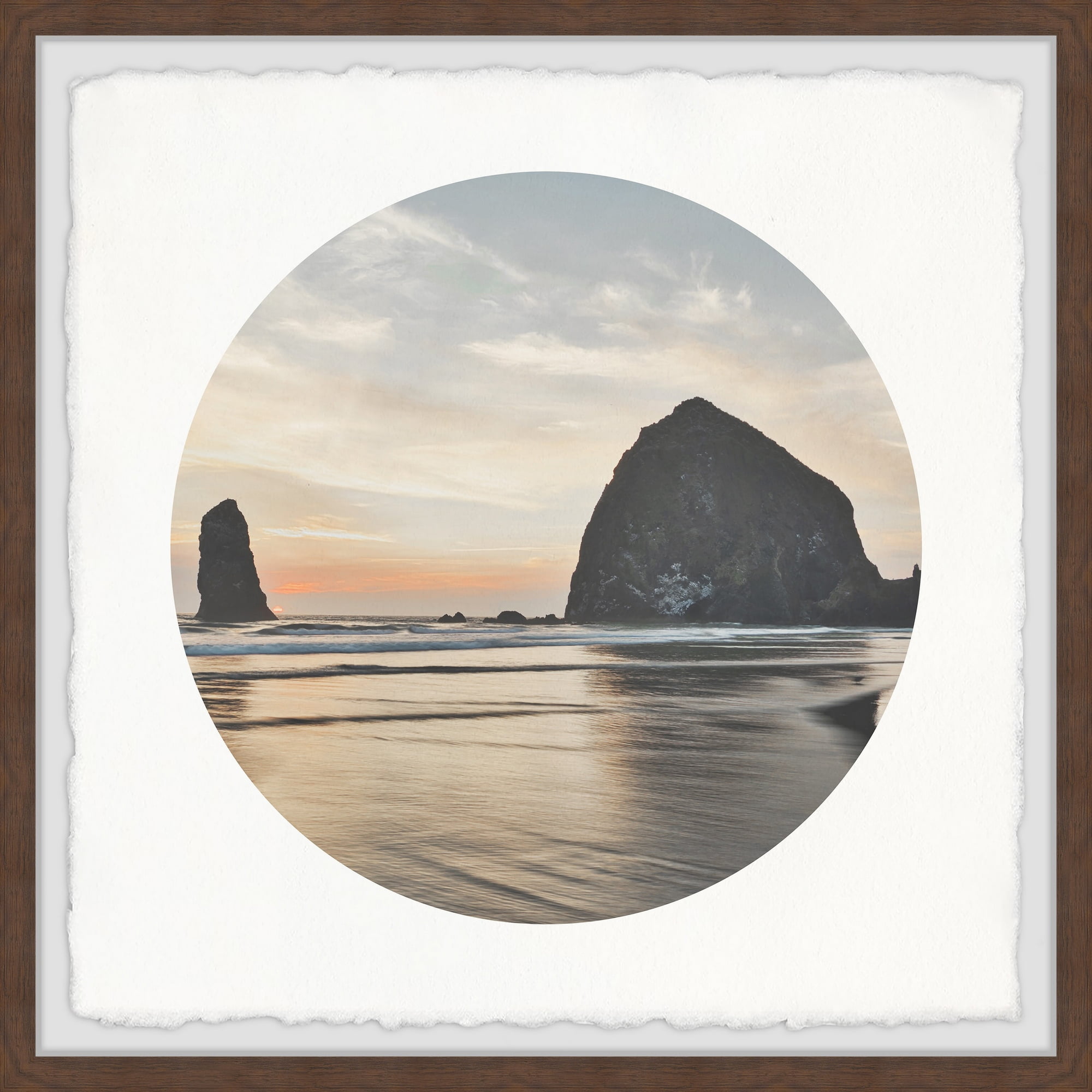 32" x 32" Coastal Rock Framed Wall Art in Brown Wood
