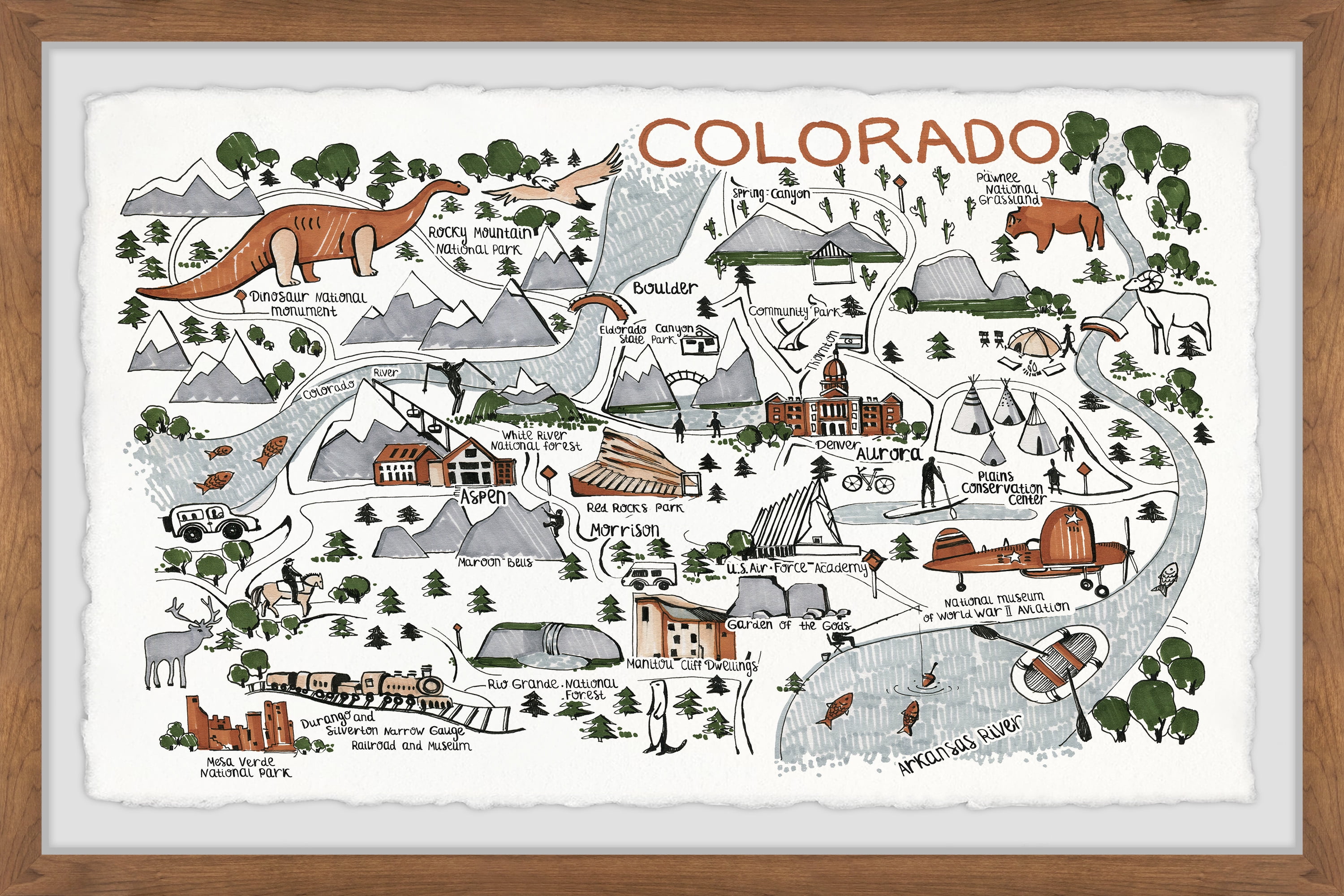 Marmont Hill Colorado Map Destinations IV Framed Wall Art, 16" x 24"