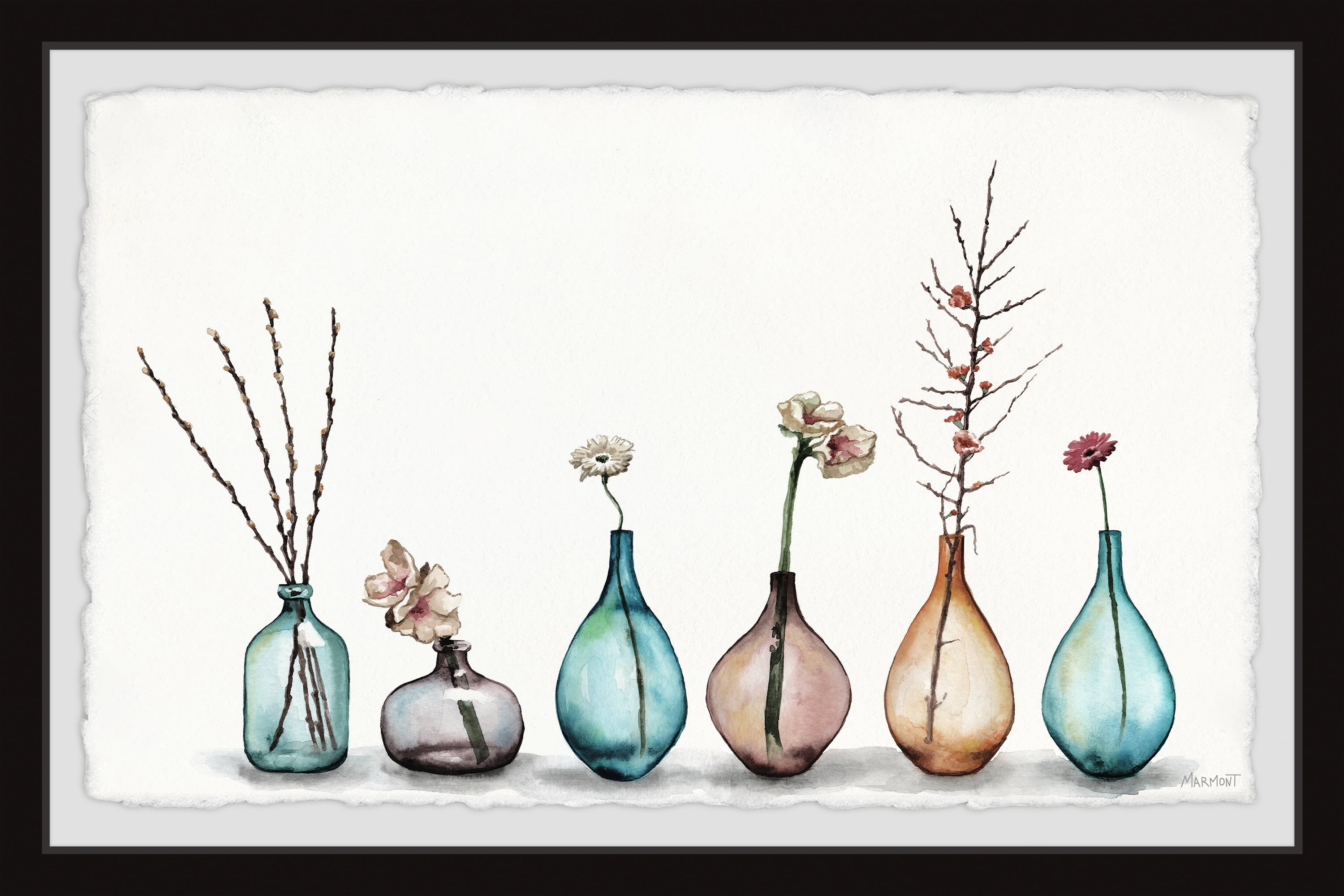 Colorful Glass Bottles and Flowers Print, 24" x 16"