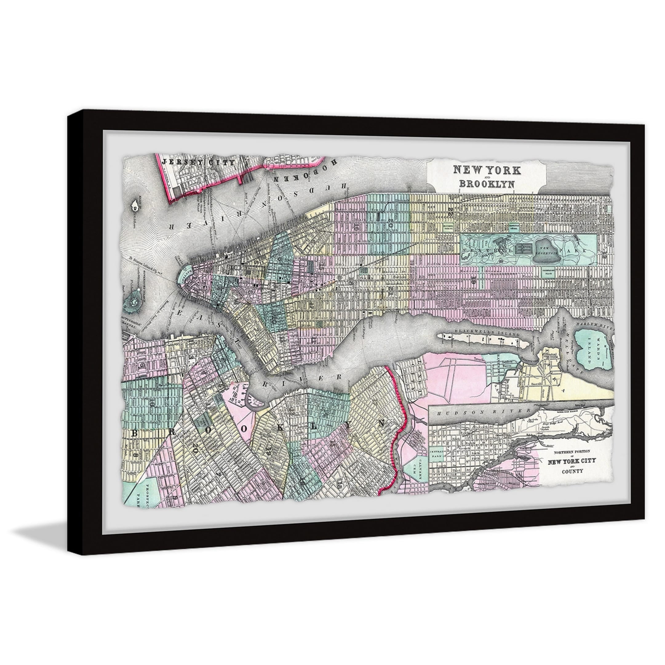 Marmont Hill Colored Brooklyn Map Framed Wall Art, 24" x 36"