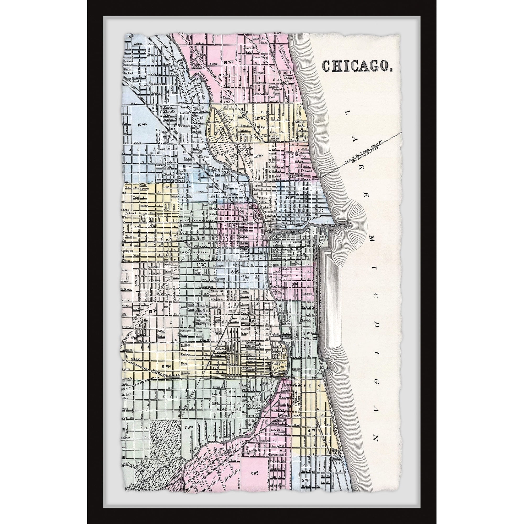 Marmont Hill Colored Chicago Street Map Framed Wall Art
