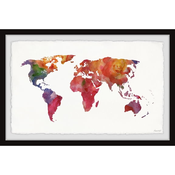 Marmont Hill Colored Map Framed Wall Art, 24" x 36"