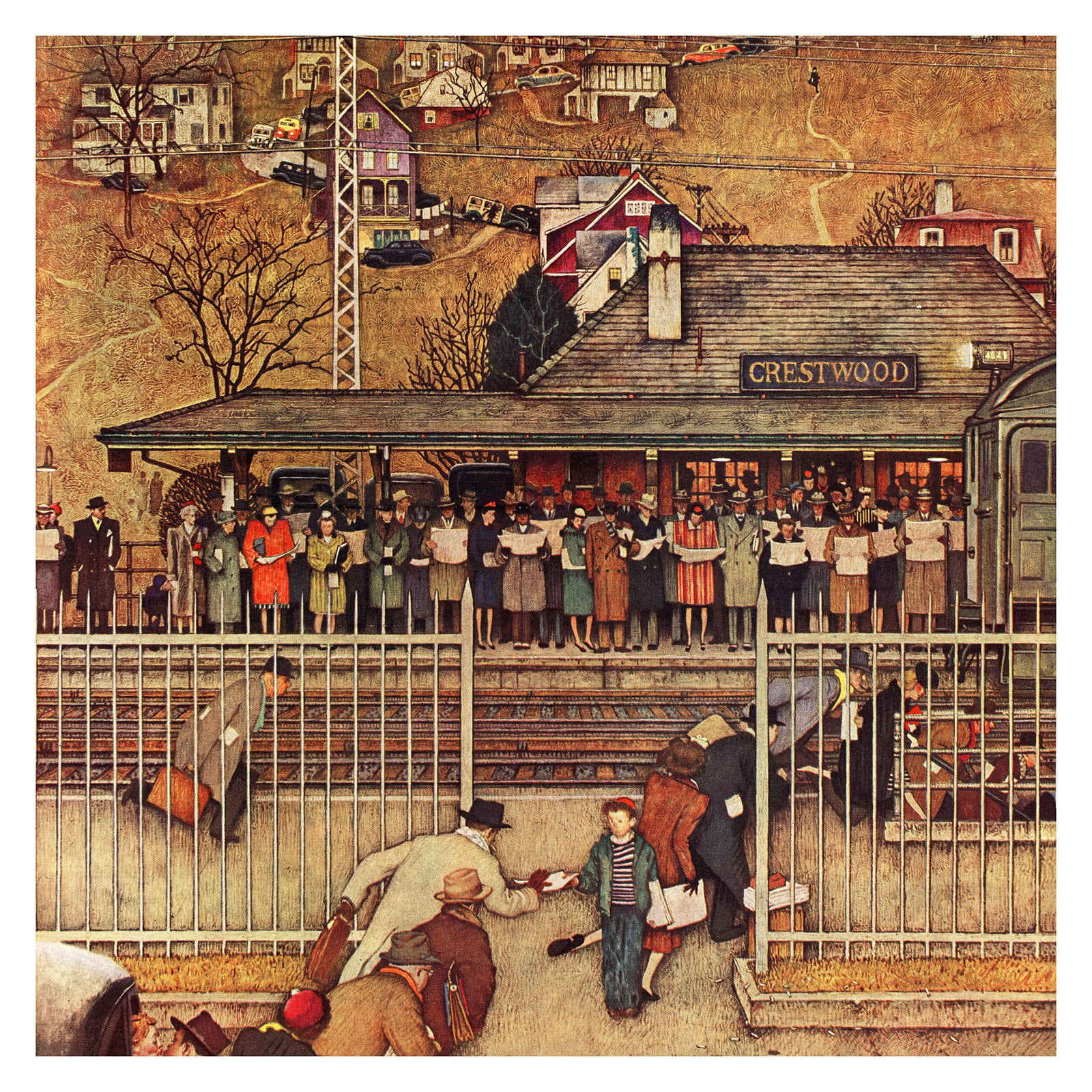 Norman Rockwell Vintage Commuters Canvas Wall Art 48 x 48