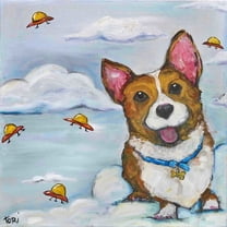 Marmont Hill "Corgi in Space" by Tori Campisi Painting Print on Canvas