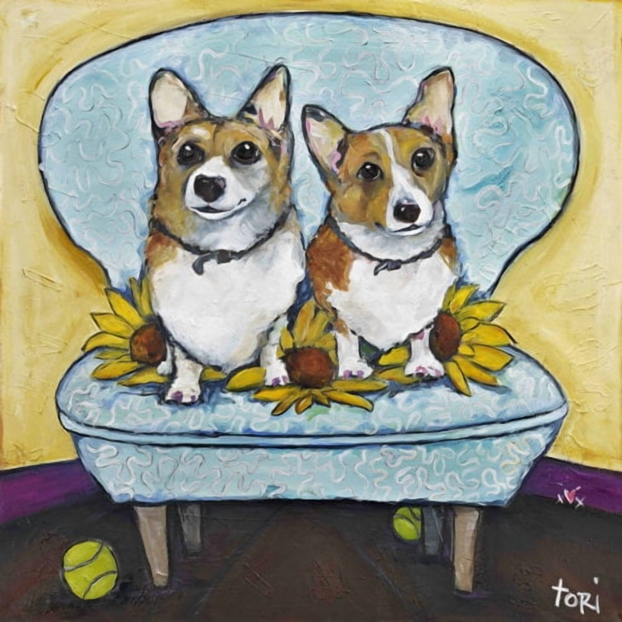 Marmont Hill "Corgi's In Chai" by Tori Campisi Painting Print on Canvas