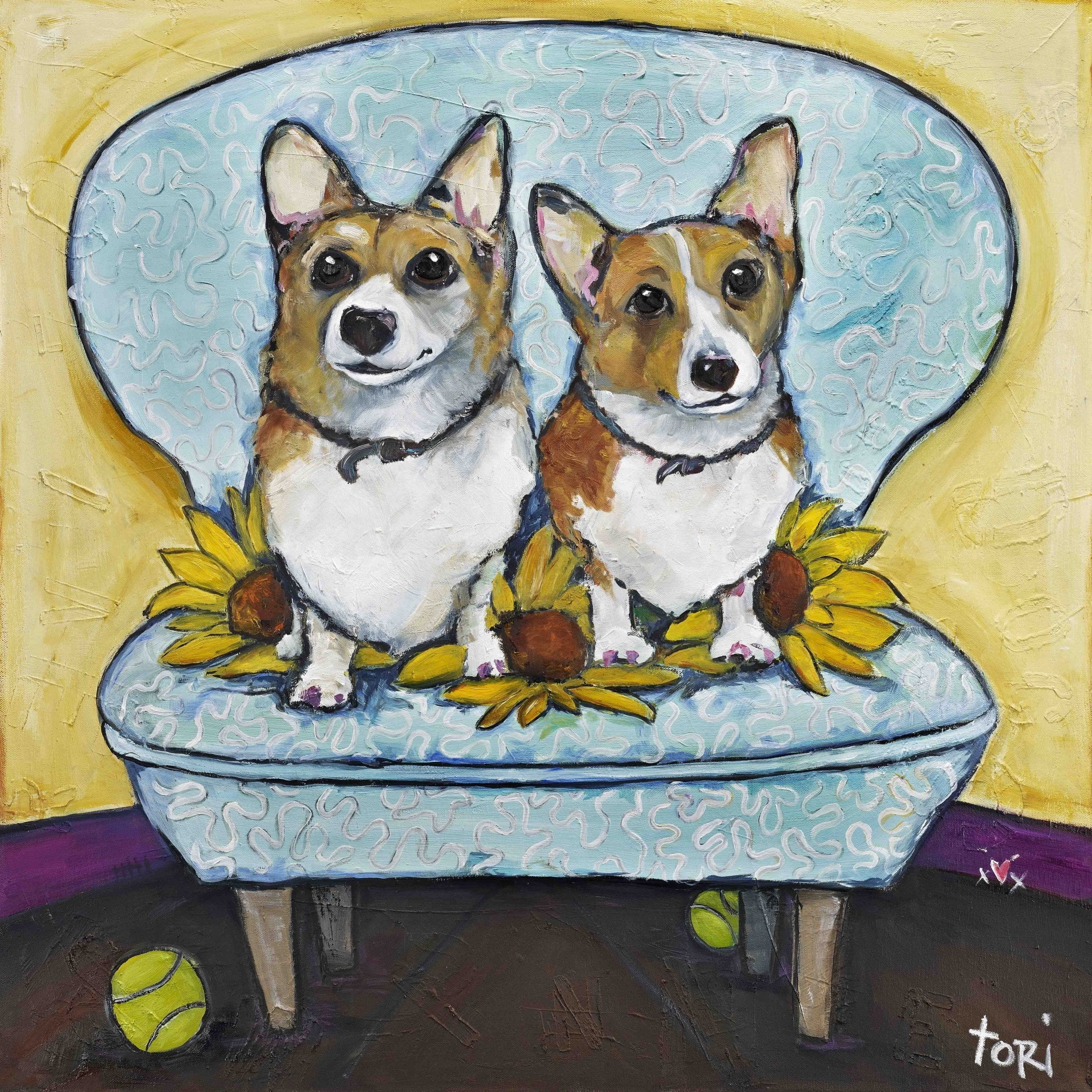 Marmont Hill "Corgi's In Chai" by Tori Campisi Painting Print on Canvas