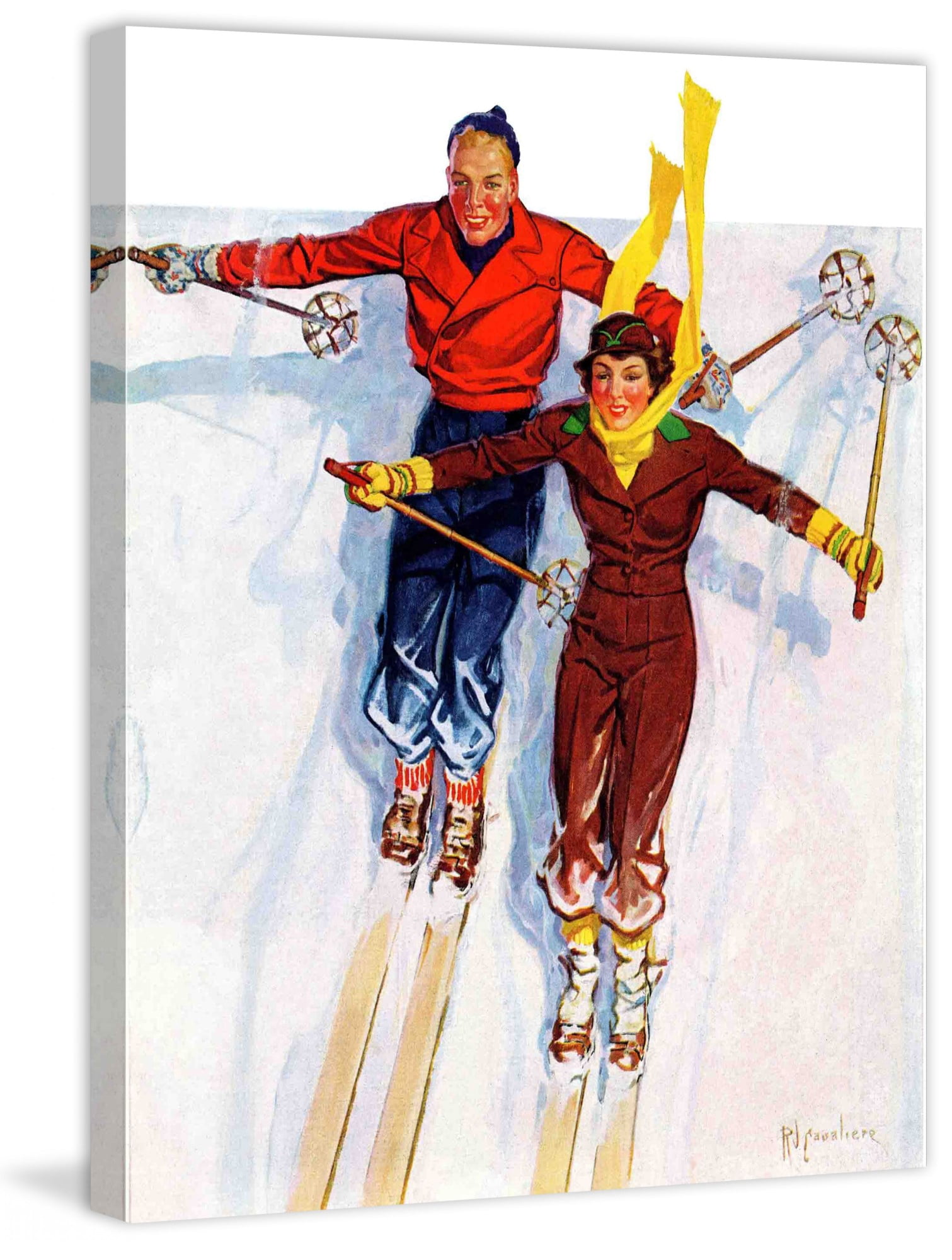 Marmont Hill Couple Downhill Skiing by R.J. Cavaliere Painting Print on Canvas