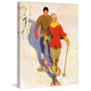 Marmont Hill Couple Wearing Snowshoes by McClelland Barclay Painting Print on Canvas