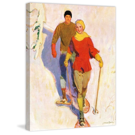 Marmont Hill Couple Wearing Snowshoes by McClelland Barclay Painting Print on Canvas