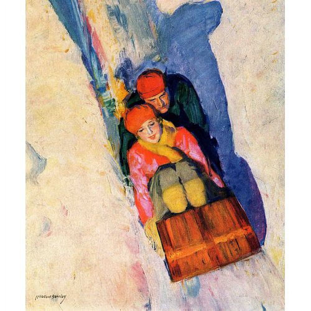 Marmont Hill Couple on Toboggan by McClelland Barclay Painting Print on Canvas