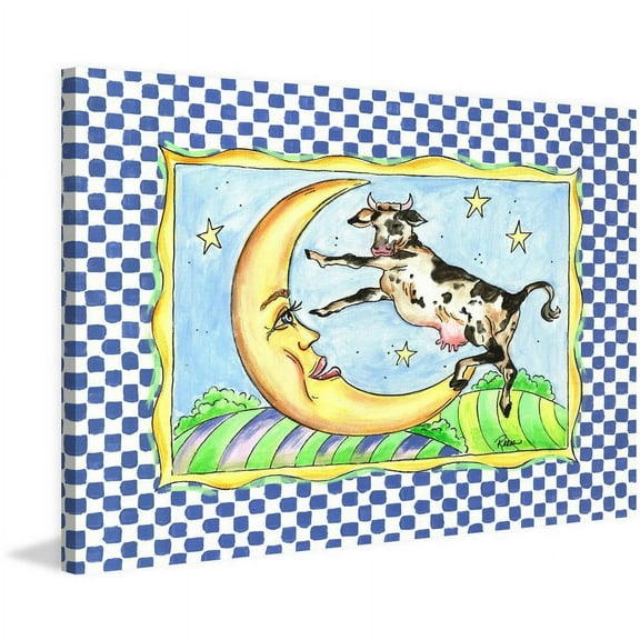 Marmont Hill "Cow & Moon" by Reesa Qualia Painting Print on Wrapped Canvas