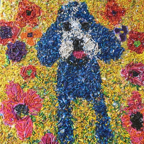 Marmont Hill "Crayon Collage Pup" by Michelle Rivera Painting Print on Wrapped Canvas