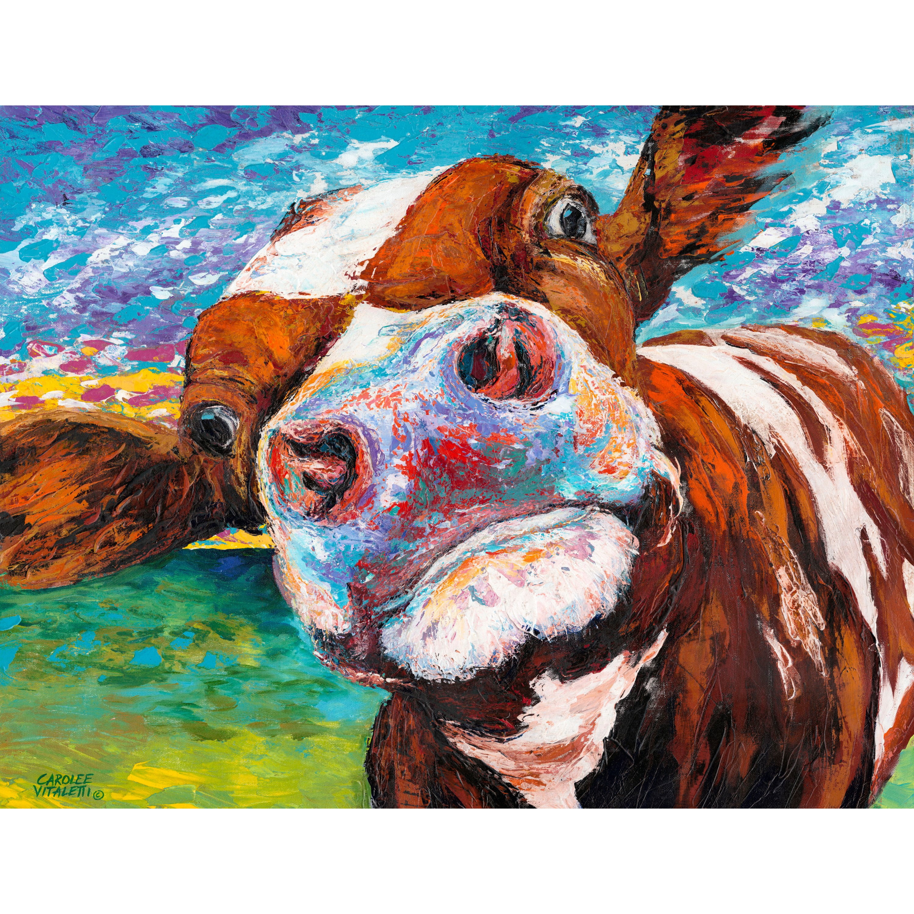 Curious Cow Colorful Canvas Wall Art 45" x 30"