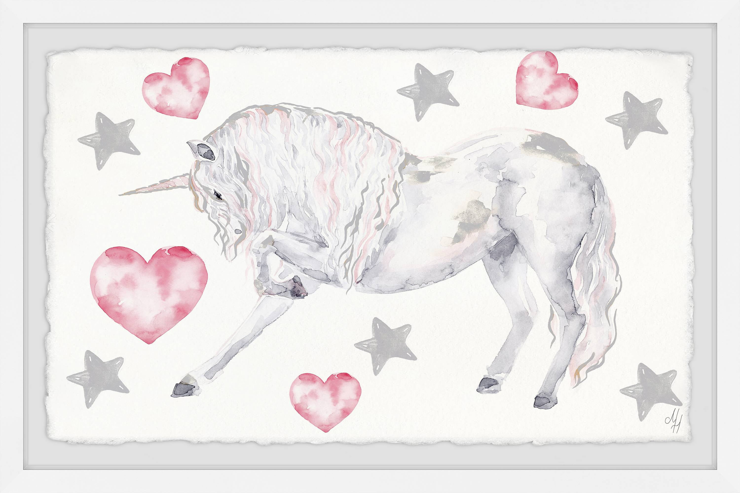 Marmont Hill Curly Unicorn Framed Wall Art, 45.00" x 1.50"
