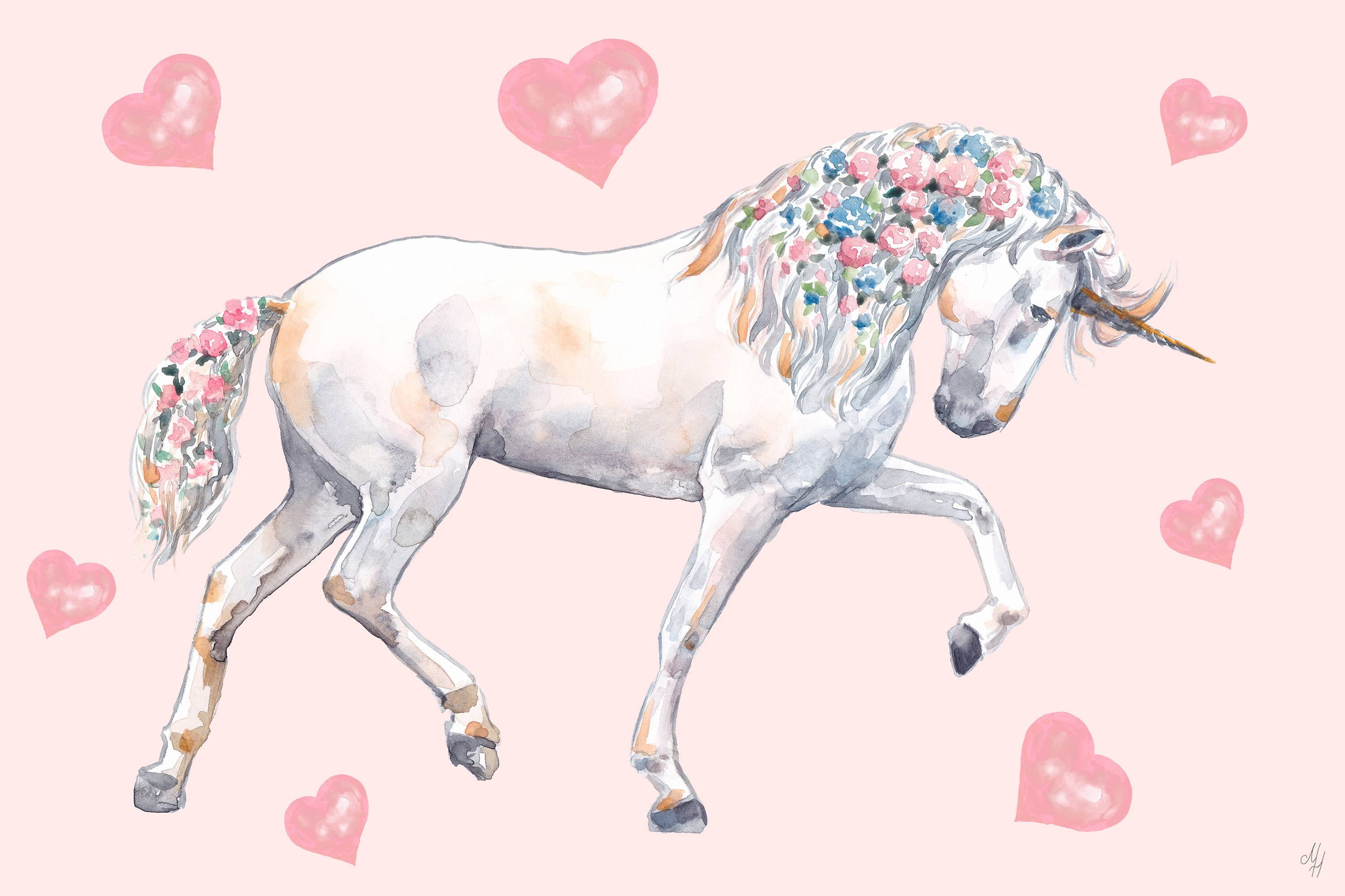 Marmont Hill Cute Floral-haired Unicorn Canvas Wall Art