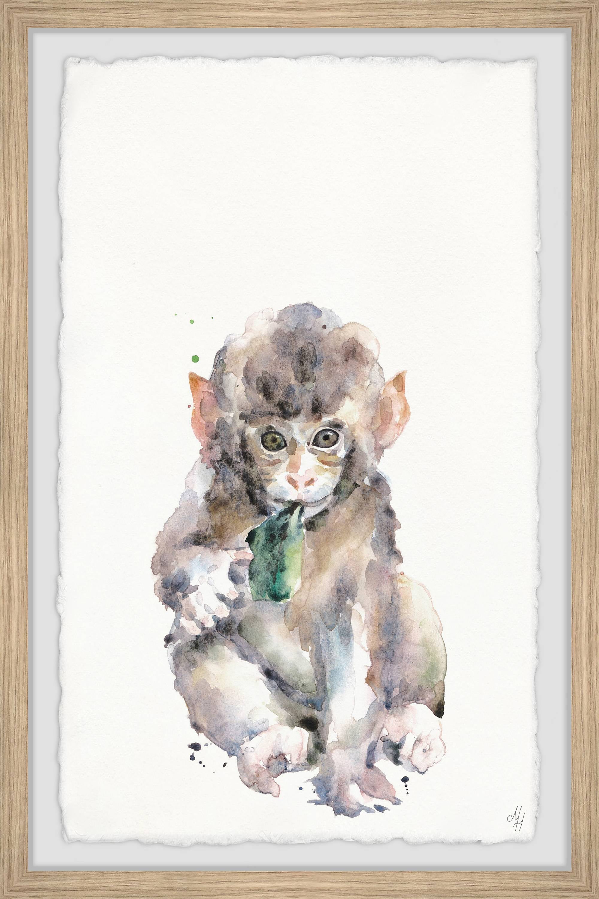 Marmont Hill Cute Little Monkey Framed Wall Art, 12.00" x 1.50"