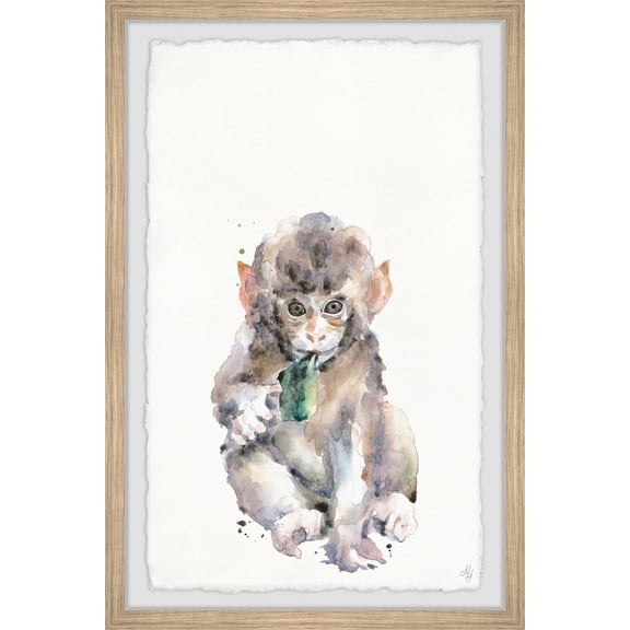 Marmont Hill Cute Little Monkey Framed Wall Art, 16.00" x 1.50"