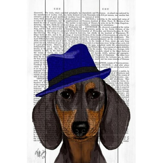 Marmont Hill "Dachshund with Blue Trilby" Painting Print on White Wood
