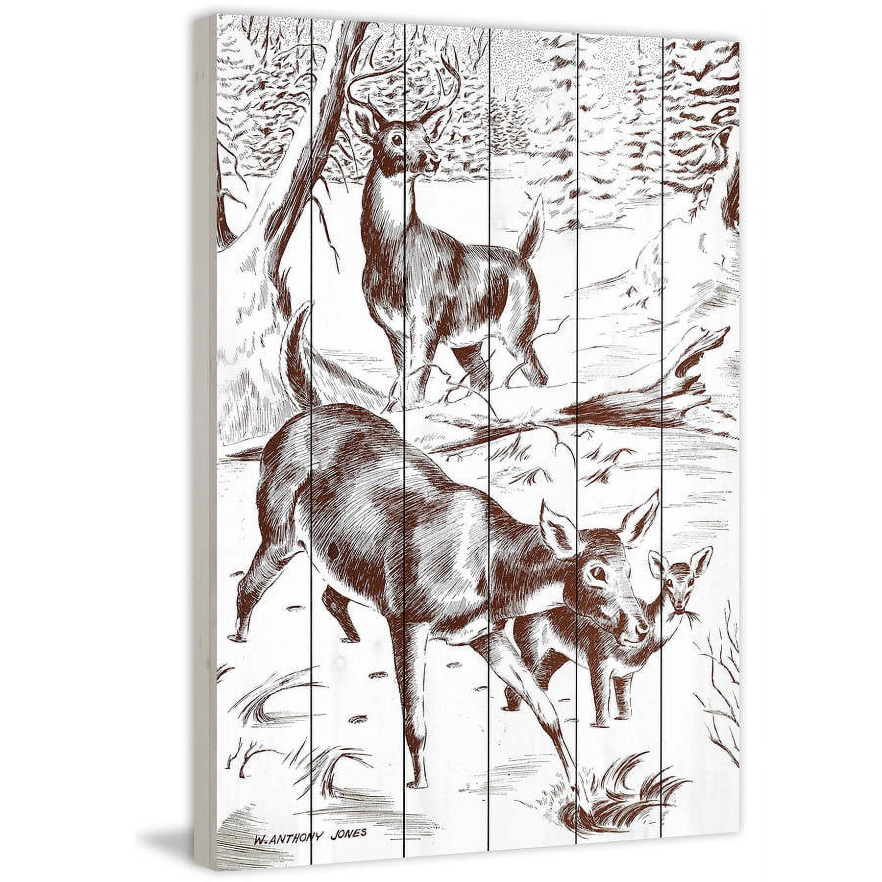 Marmont Hill "Deer" Painting Print on White Wood